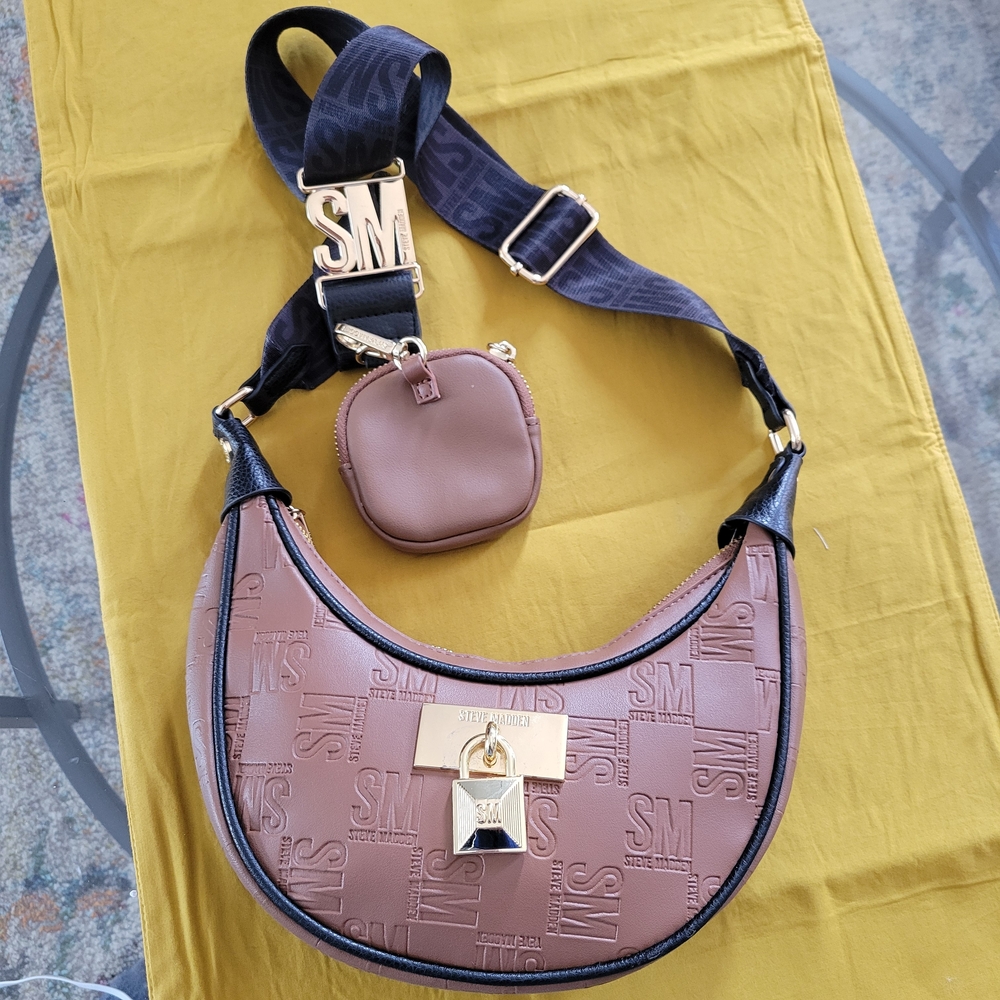 Steve Madden Brown Crossbody Bag with Black Strap